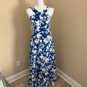 Southern Tide Halter Maxi Dress Blue White Floral XS